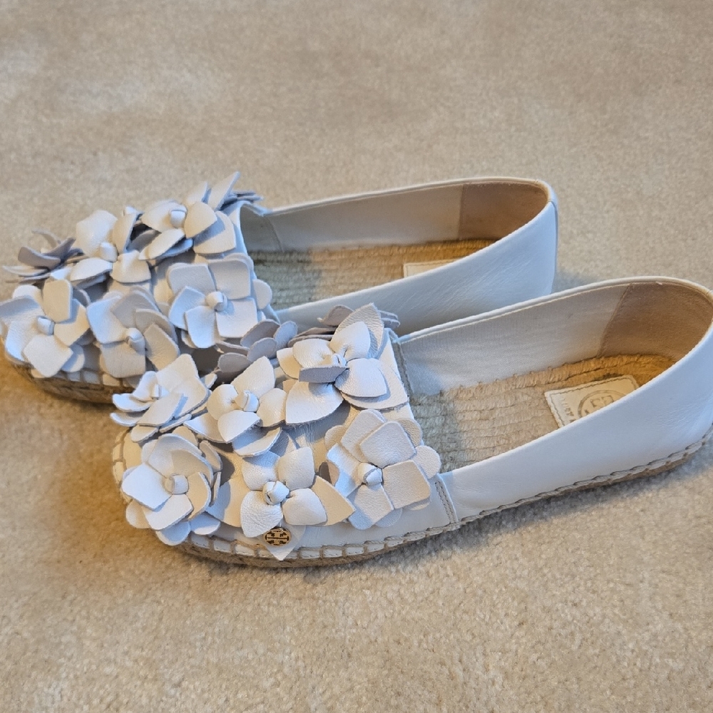 Tory Burch White Floral Espadrilles